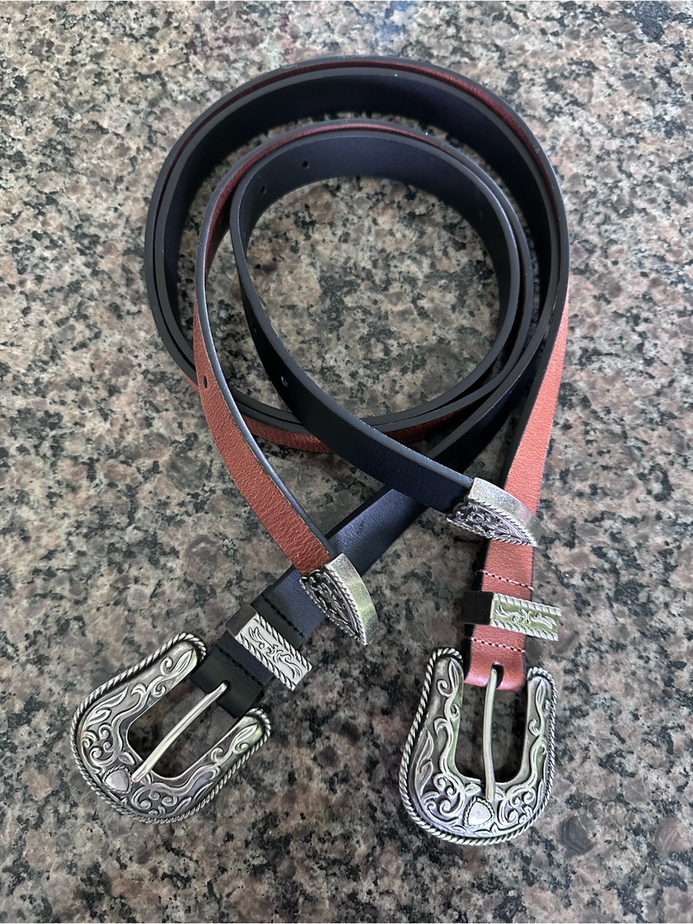 Lucky Brand Belts w/Ornate Silver Buckles Black & Brown Large fits sizes 12-14